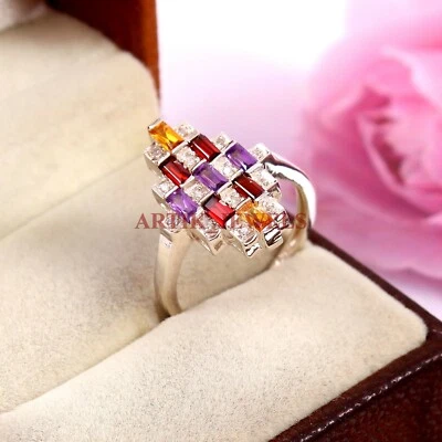 Anello In Argento Sterling 925 Con Pietre Preziose Multicolori Per Donna #4304 - Immagine 1 di 4