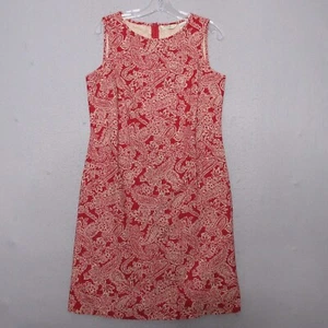 Eddie Bauer Dress Medium Red Paisley Floral Sheath Sleeveless Coastal Timeless - Picture 1 of 10