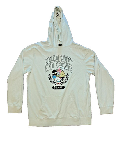 OFF WHITE Felpa con cappuccio unisex Hello Kitty And Friends taglia XXL 2XL pullover panna leggera