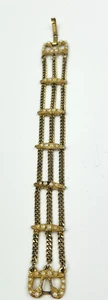 Vintage 3 Strang große Gliederkette Stab Kunstperlen goldfarben Armband 7,5" - Bild 1 von 19