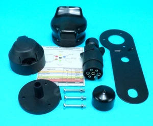 Premium Grade 7 Pin 12N Towing Plug & Socket with Bracket + Covers - Trailer - Picture 1 of 1