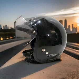 HJC CS-5 Gloss Black Open Face Motorcycle Helmet & Visor Mens Medium 7 1/8-1/4 - Foto 1 di 9