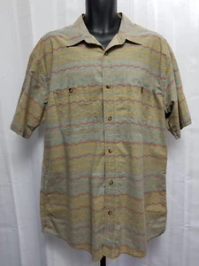 Orvis Mens Sz XL Green Red Orange Striped Short Sleeve Button Front Shirt EUC - Picture 1 of 12