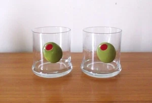 Pair of Vintage Bar Glasses with Olives with Weighted Bottoms - Picture 1 of 3
