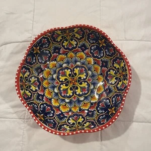 Henxfen Lead Bowls Bright Colorful Ceramic Mexican Red Large Pasta Bohemian 27oz - Picture 1 of 6