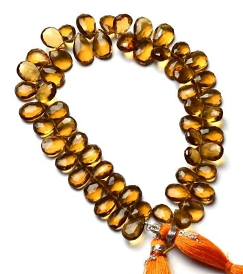 Natural Gem Honey Quartz 9x7 to 12x9mm Size Faceted Pear Briolette Beads 9.5" - Image 1 of 4