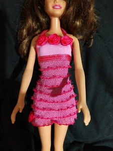 BARBIE DOLL PINK SHORT LAYERED DRESS WITH FLOWERS DRESS ONLY - Picture 1 of 5