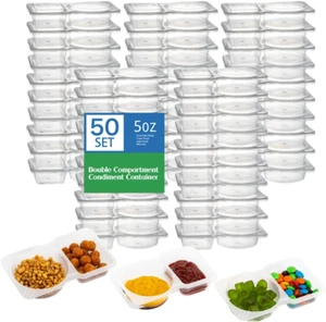 50 Pack Double Compartment Condiment Container with Lid, 5Oz Disposable Small Sn - Picture 1 of 12