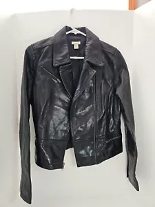 HALOGEN Shell Leather Bomber Black Women's Jacket | Size-M New - Picture 1 of 9