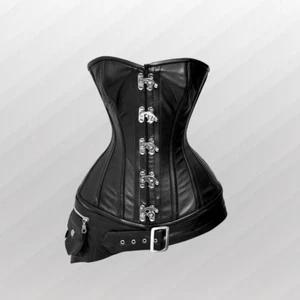 Corsé Steampunk Overbust de cuero negro entrenador de cintura gótico ajustador de cintura - Imagen 1 de 4