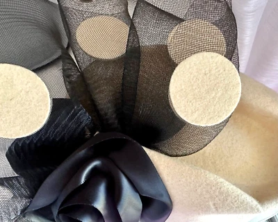 DEBORAH NEW YORK Marfil Blanco Lana Lunares Floral Tul Sombrero-Vintage  Foto 1 de 4