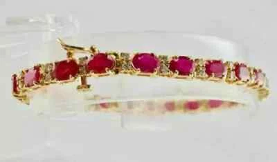 9ct Oval-Cut Lab Created Red Ruby Tennis Bracelet 14K Yellow Gold Plated - Image 1 of 4
