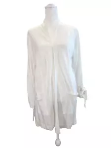 J Jill Leinen lange leichte offene weiße Strickjacke Taschen Größe X-Small - Bild 1 von 11