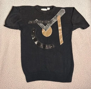 Suéter Vintage Estampado Geométrico Manga Corta Negro y Marrón Mujer Talla 40 - Imagen 1 de 7