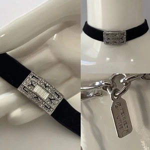 Kenneth J Lane Black Velvet Art Deco Crystal Choker Necklace - Picture 1 of 10