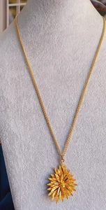VINTAGE Brutalist Sphinx Anhänger Halskette vergoldet Retro Starburst Schmuck - Bild 1 von 7