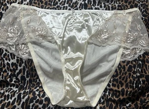 vintage Lace Nylon Ivory Hi Waist Size 8 Panties Secret Shiny Rare - Picture 1 of 8