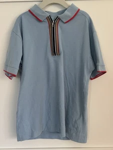 Burberry Boys Light Blue Samuel Icon Zip Up Polo Shirt Size 12 - Picture 1 of 4
