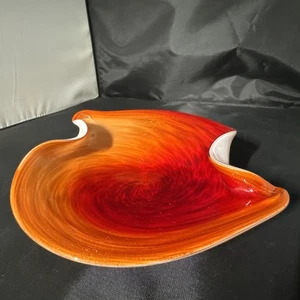 Vintage Fratelli Toso Murano rot orange Aventurin Swirl Kunst Glas Schale - Bild 1 von 24