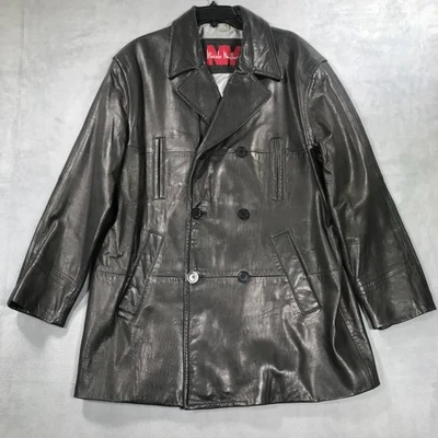 Vintage Nicole Miller Black Leather Jacket Pea Coat Womens Large Buttons Up Soft - Image 1 of 4