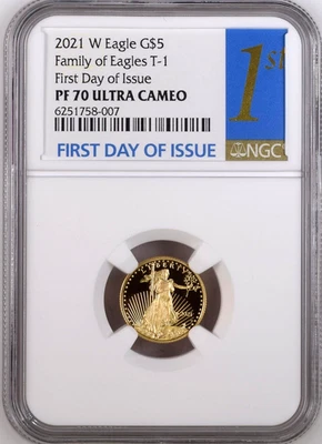 2021 W Eagle - Family of Eagles T-1 $5 Gold Proof NGC PF70 UC First Day of Issue - Image 1 of 4