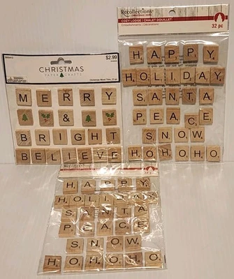 Adhesive Christmas Holiday Wood Tiles Scrapbook Crafts - Image 1 of 4