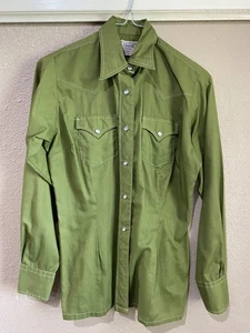 Vtg 70s H Bar C Ranchwear Pearl Snap 3 Button Cuff Women’s Small Olive Green - Picture 1 of 10