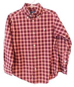 Ralph Lauren Boys Size 5 Red Plaid Button Down Shirt Embroidered Logo - Picture 1 of 4