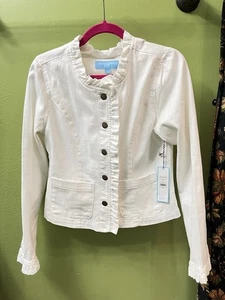 Draper James M White Button-Up Ruffle Collar Denim Jacket NWT - Picture 1 of 4