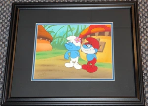 PRODUZIONE PUFFI CEL OF PAPA & VANITY SFONDO ORIGINALE DIPINTO A MANO OBG SIGILLO - Foto 1 di 3