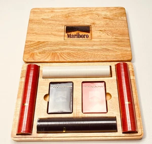 NEW Vintage Marlboro Poker Set with Chip- 2 Decks of Playing Cards & Wooden Case - Picture 1 of 3