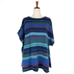 GUDRUN SJODEN Cotton-Wool-Mohair-Alpaca Striped Pullover Poncho Sweater L/XL - Picture 1 of 8