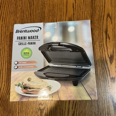 BRENTWOOD Panini Maker Baker Nonstick Stainless Steel and Black New in box - Image 1 of 4