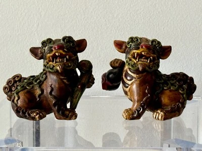 Par de perros foo antiguos chinos de cerámica Foto 1 de 4