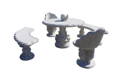 2 x Steinbank 1 x Steintisch Sitzgarnitur Griechische Gartenmöbel Sitzgruppe - Bild 1 von 4