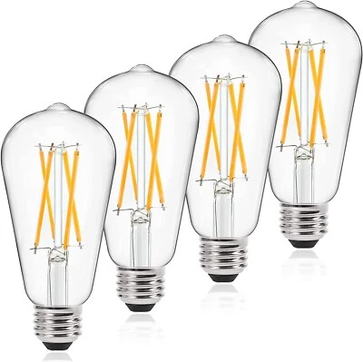 Vintage LED Edison Bulbs E26 Dimmable 6W, 4 Count 2700k Warm White 700 Lumens - Image 1 of 4