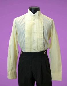Vintage Yellow Wing Collar Tuxedo Shirt with Pleated Front Easter Church Dance - Picture 1 of 10