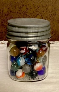 Antique Marbles In Kerr 1/2 Pint Jar With Zinc Lid - Picture 1 of 8