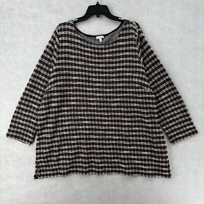 Talbots Tweed Plaid Top Womens 3X Cotton Blend Black Red Long Sleeve Blouse - Image 1 of 4