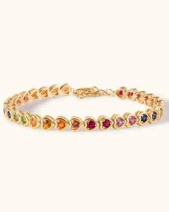 Rainbow sapphire tennis bracelet 925 Sterling Sapphire rainbow gemstone prong - Picture 1 of 2