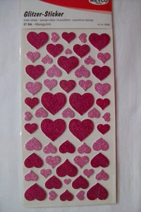 Glitzer-Sticker - 57 Herzen rosa pink - verschiedene Größen Moosgummi - s. Bild - Bild 1 von 1