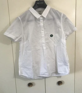 LL Bean Women’s Vacationland Seersucker White Short Sleeve Popover Shirt M Pet - Picture 1 of 12