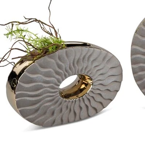 Deko Vase GOLDSAND oval mit Lochdesign H. 16cm grau gold Keramik Formano H25 - Bild 1 von 2