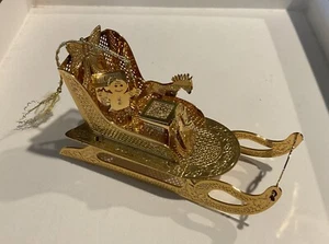Vintage 1990s Danbury Mint Gold Plated "Sleigh W/Toys” Christmas Ornament NRMT - Picture 1 of 1