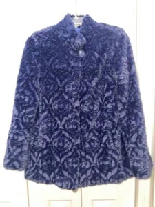 Women's ISAAC MIZRAHI Blue Indigo Rose Faux Fur Coat-Size XS-EUC - Picture 1 of 7