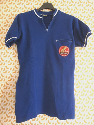 Maillot Cycliste vintage Peugeot Cycles Acrylique Bleu vintage 70'S jersey - S - Photo 1/4