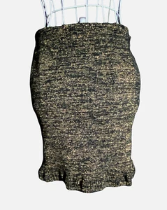 Miss Patina Skirt Knitted Black Gold Glitter Mini Stretch Pencil Ruffle Size M - Picture 1 of 8