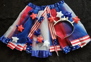FREE Girl's Patriotic Tuile Tutu 3 Piece Red White Blue Skirt Accessories New - Picture 1 of 4