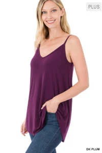 Neu mit Etikett Zenana wendbares einfarbiges Cami-Tanktop V U-Ausschnitt XL 1X 2X dunkle Pflaume - Bild 1 von 3
