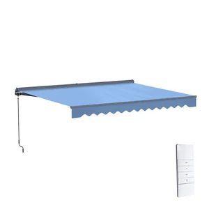 Tenda da sole ALEKO semicassetta motorizzata LED retrattile 12x10 piedi patio blu cielo - Foto 1 di 11